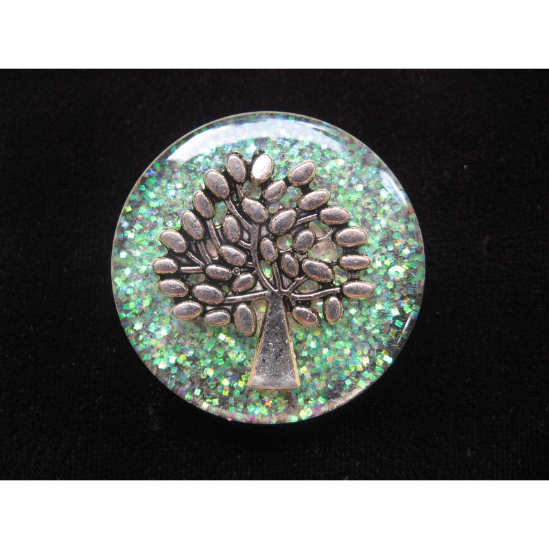  Grande bague Zen, Arbre de vie argenté, sur fond blanc en résine