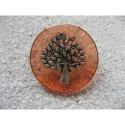 Large Zen ring, Silver tree of life, on a pale red resin