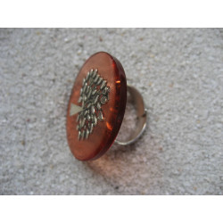 Large Zen ring, Silver tree of life, on a pale red resin