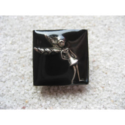 Fancy square ring, Tinker Bell, on black resin background