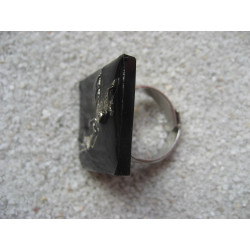 Fancy square ring, Tinker Bell, on black resin background