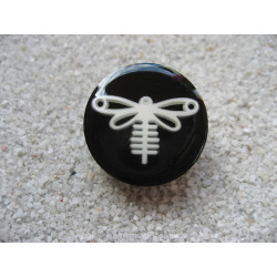 Fancy ring, white dragonfly, on black resin