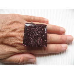 Very large square ring, purple glitter, resin