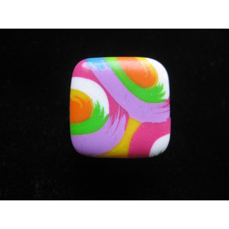 Small graphic ring, multicolored mosaic patterns, in fimo