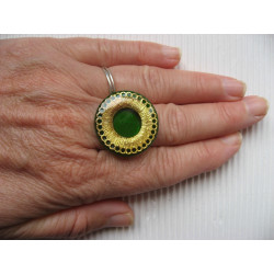 Fancy RING, gold print, on green resin background