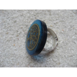 Zen ring, Bronze tree of life, on a blue resin background