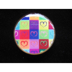 Fancy ring, multicolored hearts, set with resin