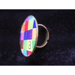 Fancy ring, multicolored hearts, set with resin