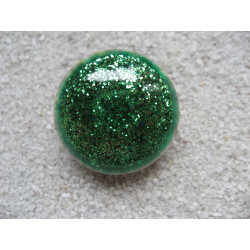 Large cabochon ring, green glitter, in resin