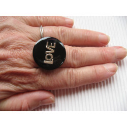 Fancy ring, LOVE, on black resin