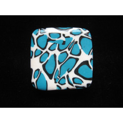 Grande bague carrée, léopard turquoise, en fimo