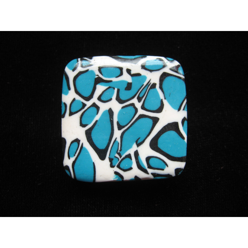 Grande bague carrée, léopard turquoise, en fimo