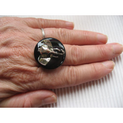 Fancy ring, silver elephant, on black resin