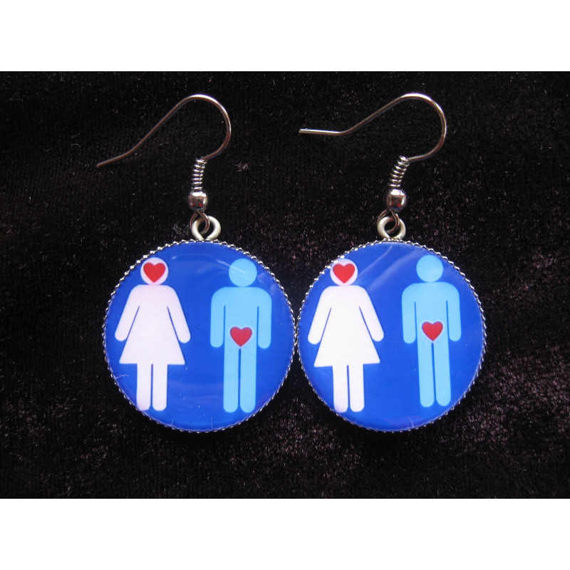 Small earrings, Male Female, set in resin