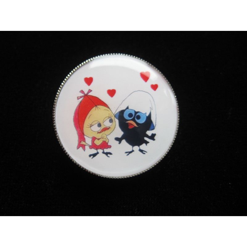 Petite bague kawaii, Calimero in love, sertie en résine