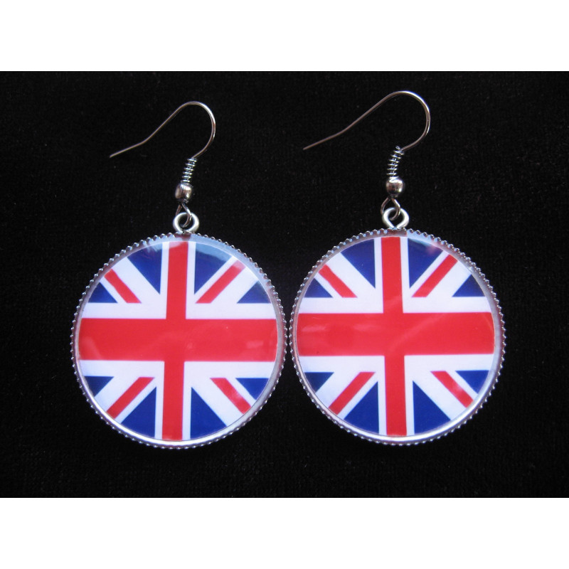 Vintage earrings, Union Jack, set in resin