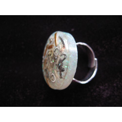 Steampunk RING, Spirit rec, on pearl white resin