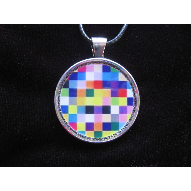 Pop pendant, multicolored pixels, set in resin