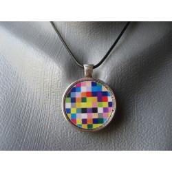 Pop pendant, multicolored pixels, set in resin