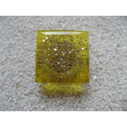 Square ring, micro silver beads, on yellow resin