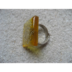 Square ring, micro silver beads, on yellow resin
