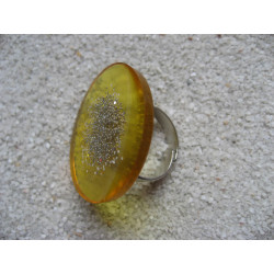 Large ring, silver microbeads, on yellow resin
