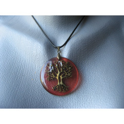 Zen pendant, Tree of life bronze, on red resin