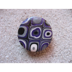 Adjustable ring, black and purple mosaic cabochon fimo