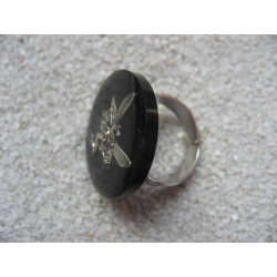 Fancy ring, silver winged fairy, on black resin