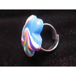 RING flower, multicolored and blue spiral, in fimo