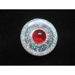 Graphic ring, red pearl, on pearly white resin background