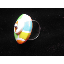 Graphic ring, multicolored cabochon, in fimo