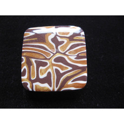 Large square adjustable ring, beige brown and gold leopard, in Fimo