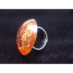 Large cabochon ring, orange stars, resin