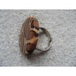 Leopard ring, brown and beige cabochon, in Fimo