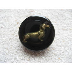 Fancy ring, Bronze Dachshund Dog, on black resin