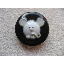 Large kawaii ring, cartoon mouse, on black resin