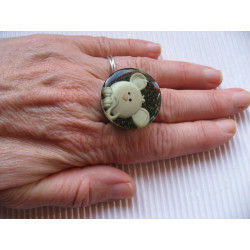 Fancy ring, Cartoon Mouse, on black resin