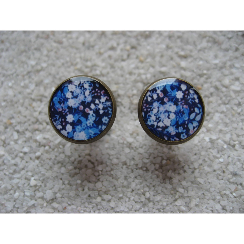 Boutons de manchette, motif tissu fleuri, sertis en résine