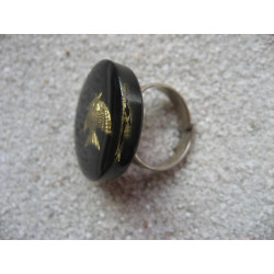 Fancy ring, golden fish, on black resin