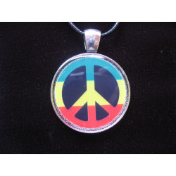 Pendentif vintage, Peace and love Reggae, serti en résine