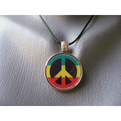 Pendentif vintage, Peace and love Reggae, serti en résine