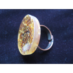 Fantasy RING, golden rock beads, resin