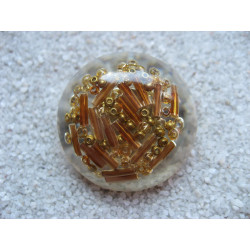 Ring large cabochon, golden rock beads, resin