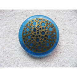 Very large ring, Bronze stamp with holes, on a blue resin background