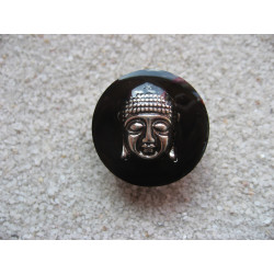 Silver Bouddha on black resin ring