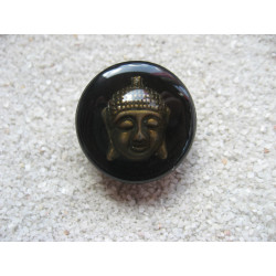 BAGUE Zen, Bouddha bronze, sur fond noir en résine