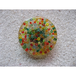 Large multicolored seed beads ring in resin