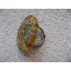 Large multicolored seed beads ring in resin