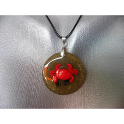 Summer pendant, red crab, on resin sand background